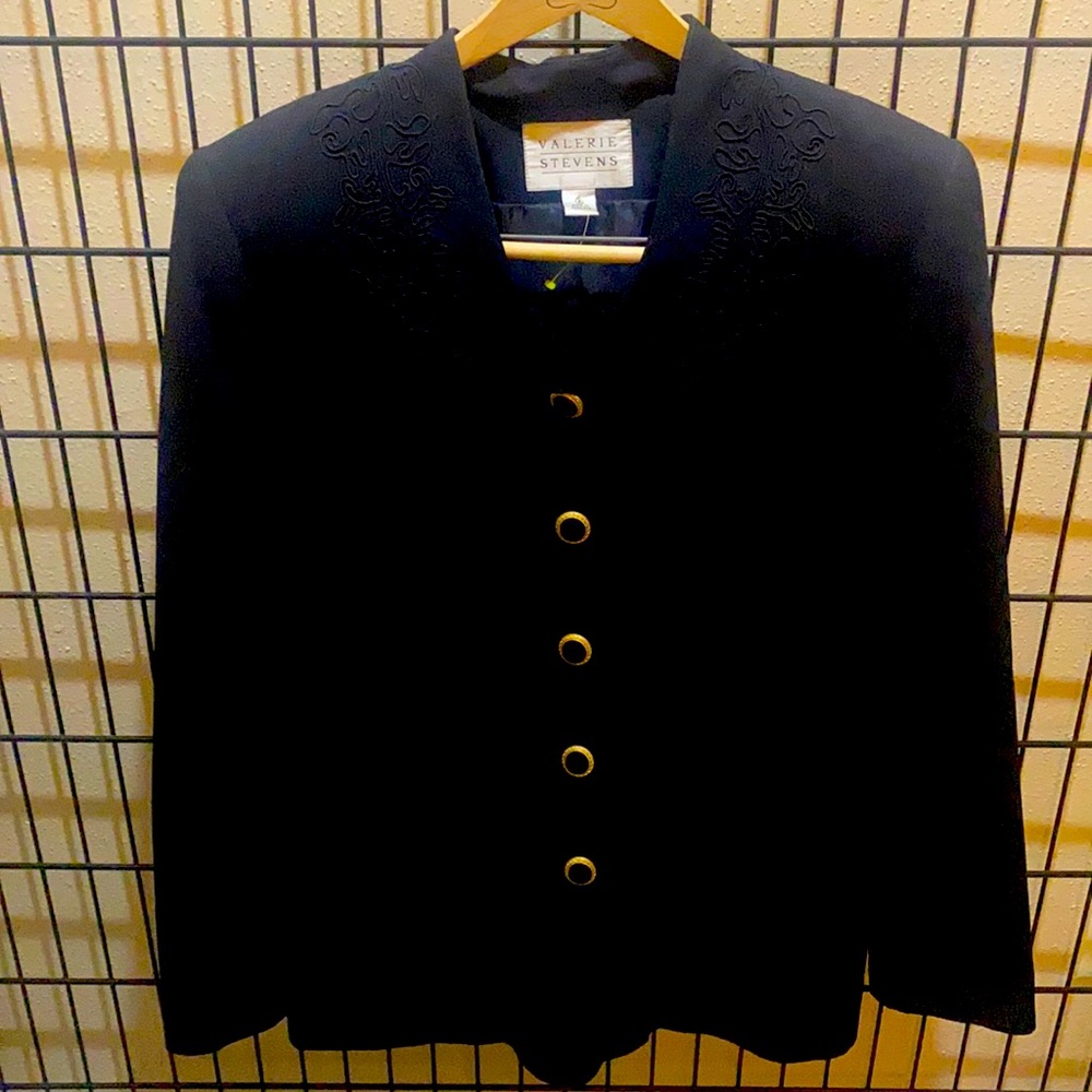 Valerie Stevens Black Blazer w/Gold Accent Buttons